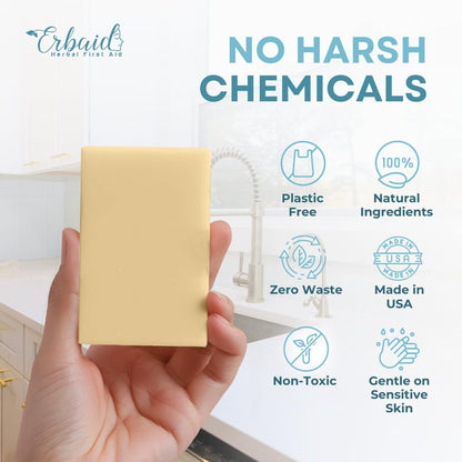 Non Toxic Dish Soap Bar – Natural Solid Dish Soap with Lemon Scent – Eco Friendly, Zero Waste, Plastic Free Kitchen Dishwashing Block – Long-Lasting, Gentle on Hands and Tough on Grease – Made in USA