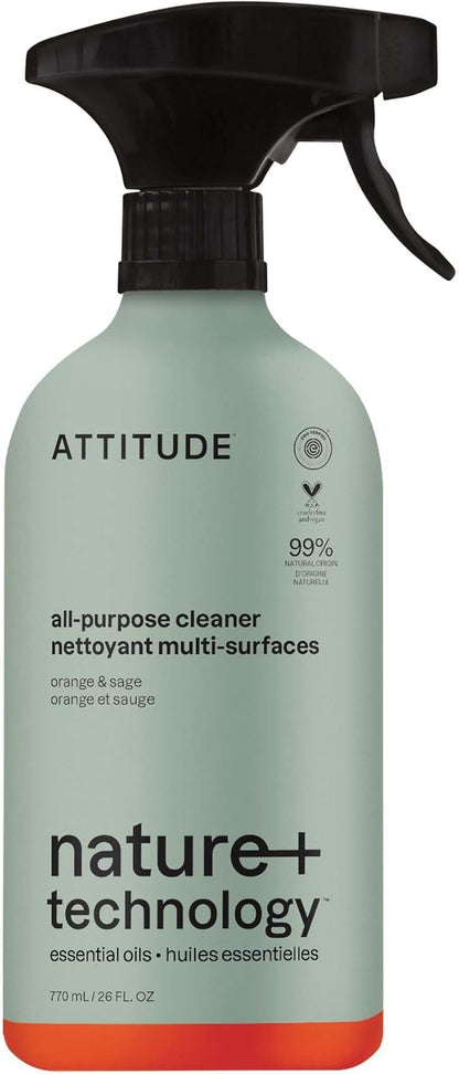 ATTITUDE All-Purpose Cleaner Spray, Natural Origin Ingredients, EWG Verified, Ammonia-Free, Removes Fingerprints, Dust and Dirt, Streak-Less, Lavender & Rosemary, 26 Fl Oz