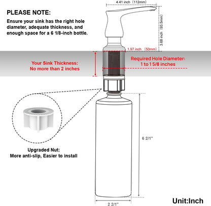 GAGALIFE Kitchen Sink Soap Dispenser Brushed Nickel, Under Sink Soap Dispenser with 40" Silicone Extension Tube Kit,Say Goodbye to Frequent Refills