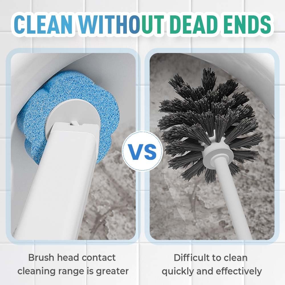 Upgrade Disposable Toilet Brush, Disposable Toilet Cleaning Set with Holder & Refills, Extended Handle Bowl Brush for Hygienic Bathroom Maintenance, 18 Disinfecting Heads Included (White)
