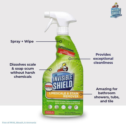Invisible Shield Limescale & Stain Remover 32 fl. oz - Spray Away Hard Water & Soap Scum by UNELKO- Clean-X 2 pack