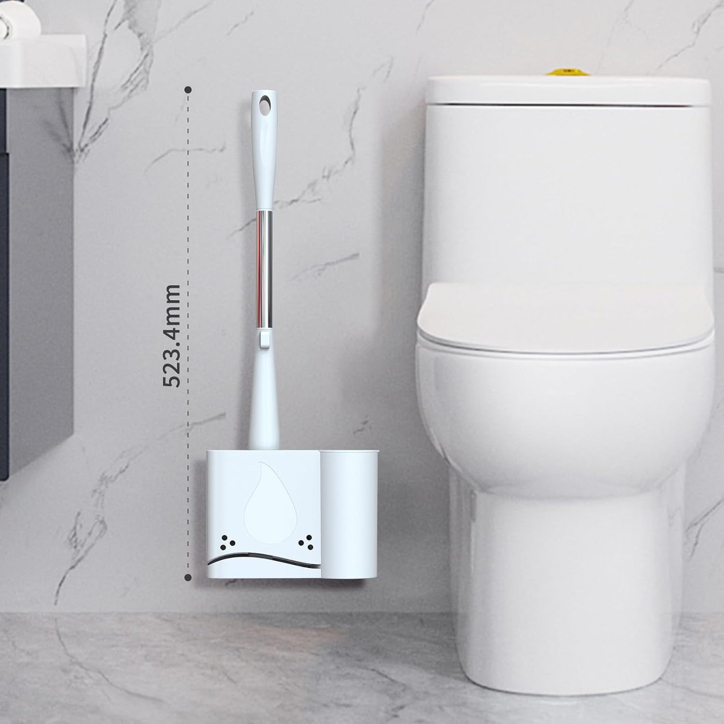 Hillyfe Toilet Brush and Holder Set,Silicone Removable Cleaner Brush,5 PCS Toilet Bowl Cleaner Tablets and Wall-Mount Hook,Ventilation Slots Base for Bathroom Apartment RV Deep Cleaning,White