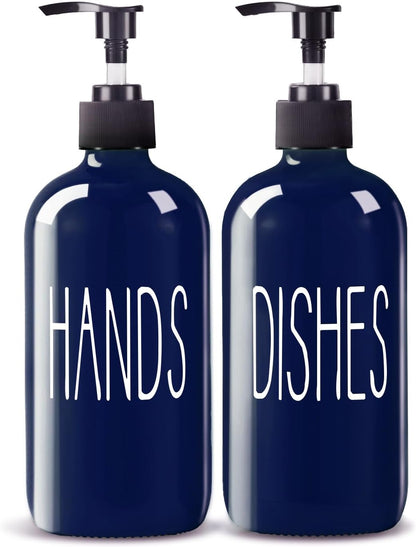 COHOSEGE Glass Soap Dispenser Set 2 Pack,Contains Hand and Dish Soap Dispenser.Premium 16 Oz Black Kitchen Soap Dispenser Set for Kitchen Sink and Farmhouse Decor