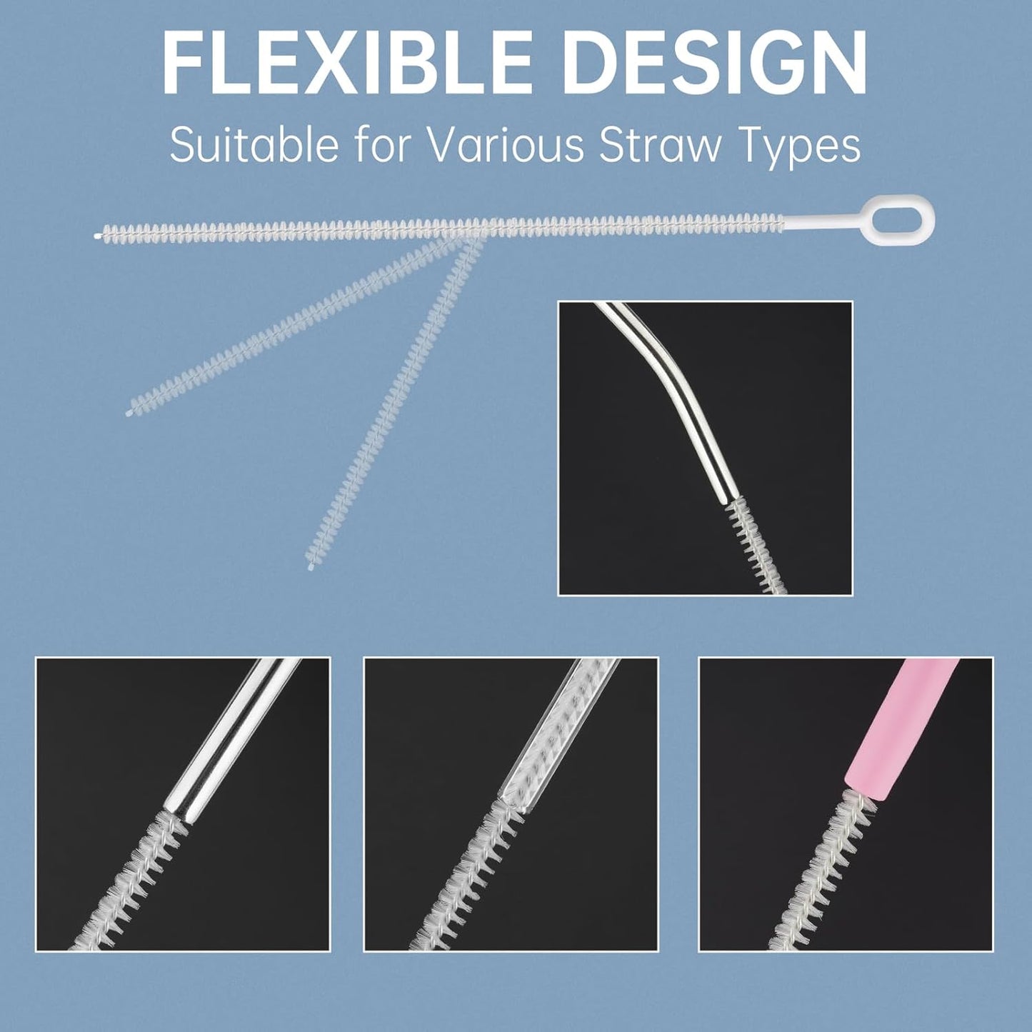 NiHome 12-Pack Extra Long Heavy Duty Straw Cleaning Brushes for Stanley Tumbler 40/30/20 oz, 12" Reusable 2 Different Diameters Brush Set Thin to Smoothie Straws Brushes, Wide Straw Cleaning Brush