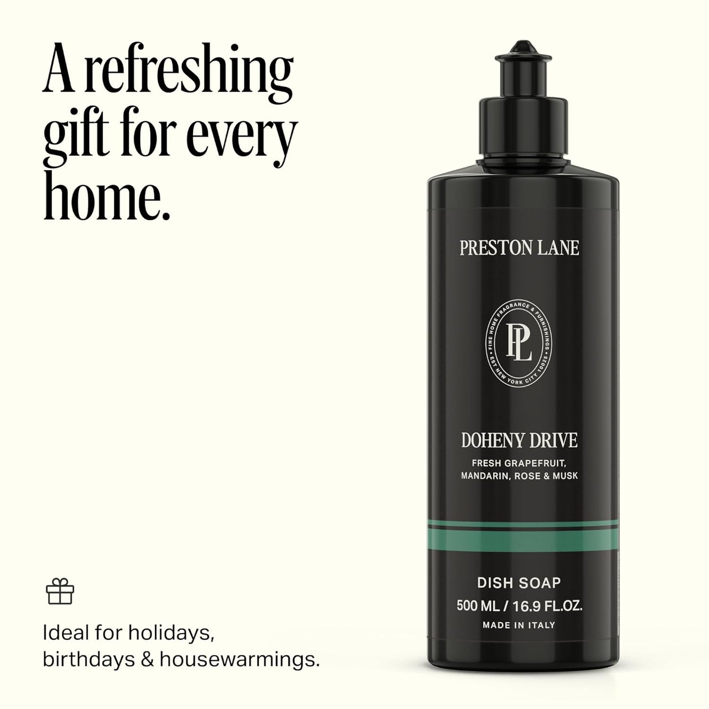 Preston Lane Luxury Dish Soap, Mayfair Scent | Plant Powered Formula with Essential Oils | Tough on Grease, Gentle on Hands | Vegan, Cruelty Free, Clean Ingredients
