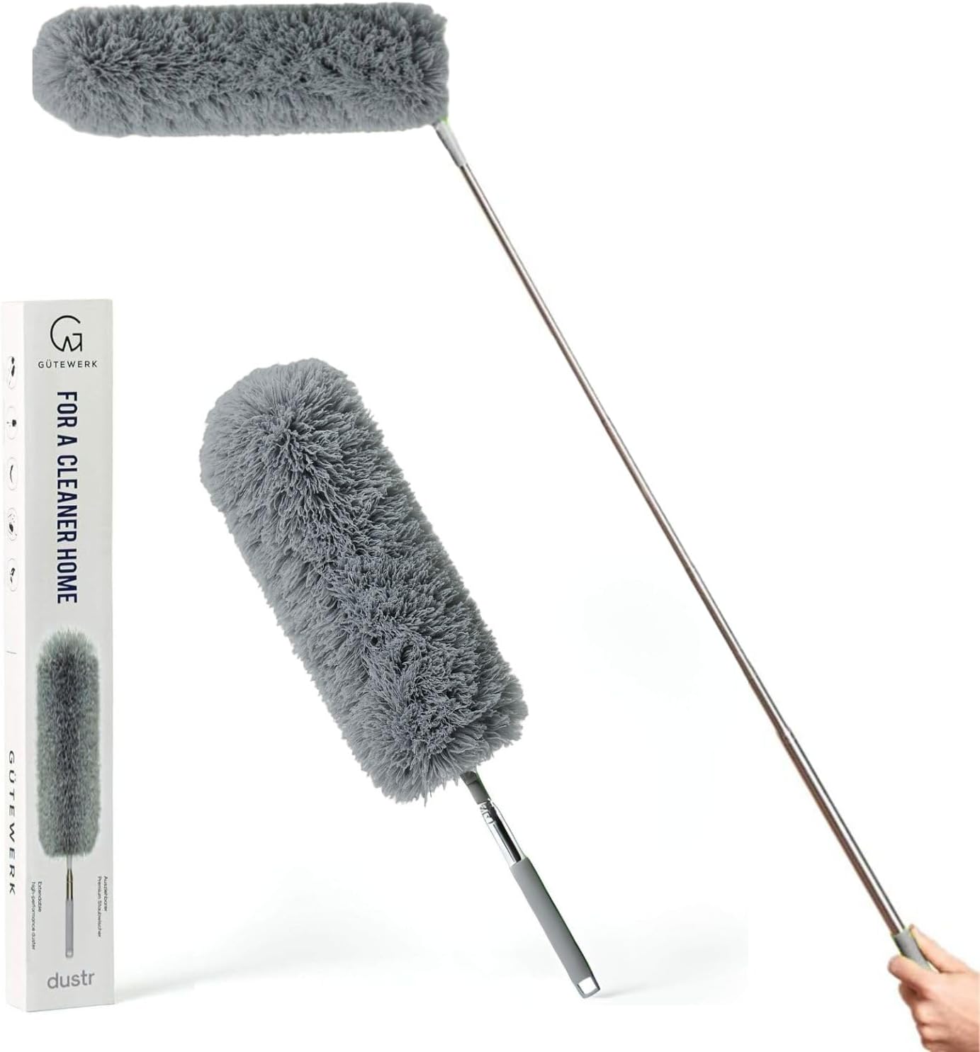 Extendable Feather Duster, Microfiber Duster, Ceiling Fan Duster, Feather Dusters for Cleaning, Dust Cleaner, Cobweb Duster - Electrostatic Bendable Head - up to 55 Inch