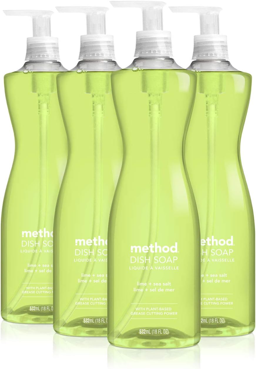 Method Gel Dish Soap, Lime + Sea Salt, Tough on Grease, 18 Fl Oz (Pack of 6)