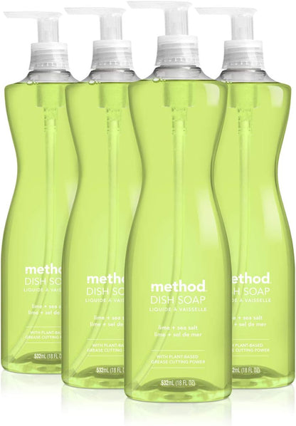 Method Gel Dish Soap, Lime + Sea Salt, Tough on Grease, 18 Fl Oz (Pack of 6)