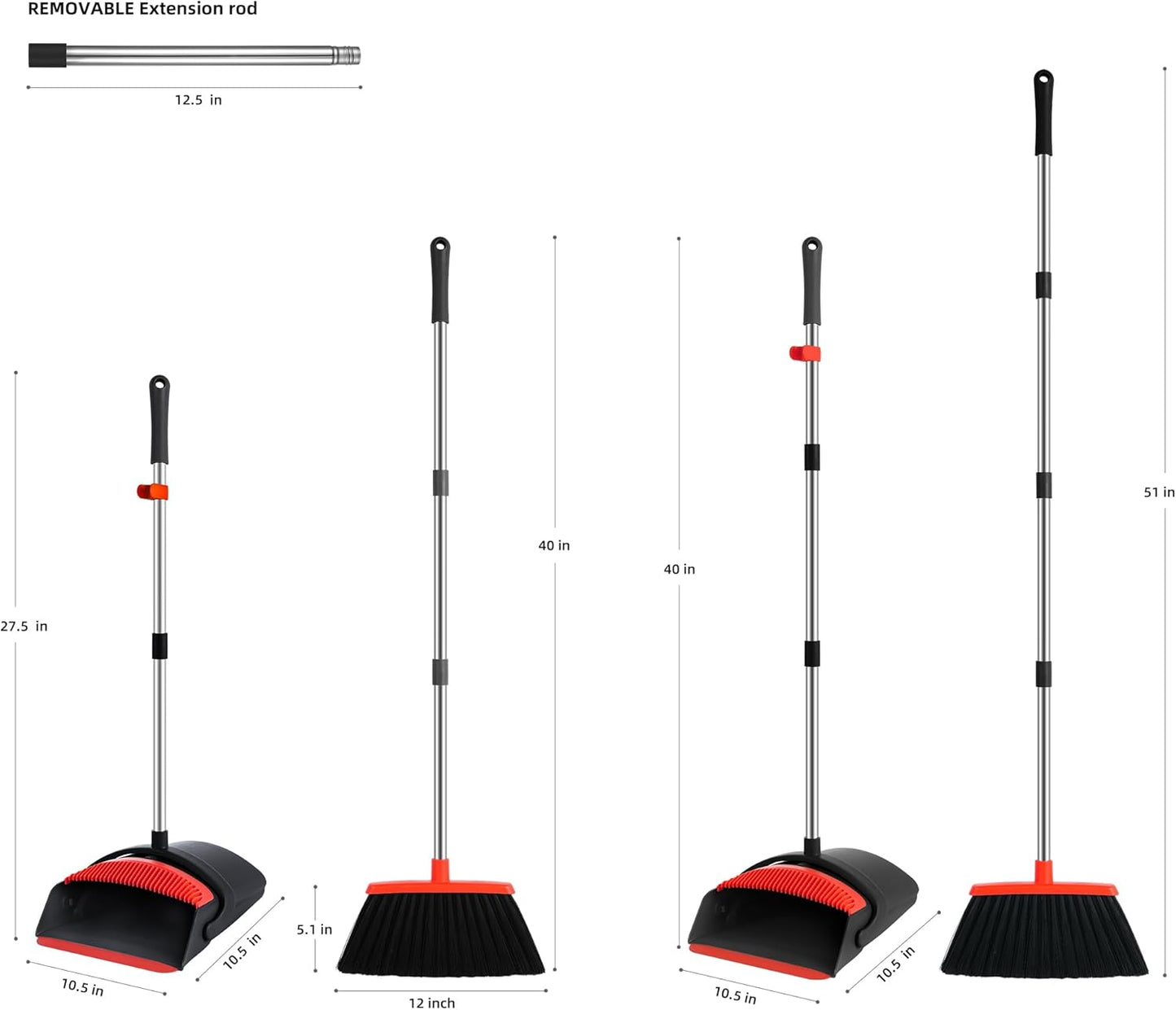 Broom with Dustpan Combo Set for Home 52-in Long Adjustable Handle Angle Broom and Dustpan Set with Dustpan Comb Teeth for Sweeping Pet Hair Food Dirt Kitchen (Black) (Black)