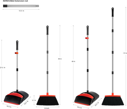 Broom with Dustpan Combo Set for Home 52-in Long Adjustable Handle Angle Broom and Dustpan Set with Dustpan Comb Teeth for Sweeping Pet Hair Food Dirt Kitchen (Black) (Black)