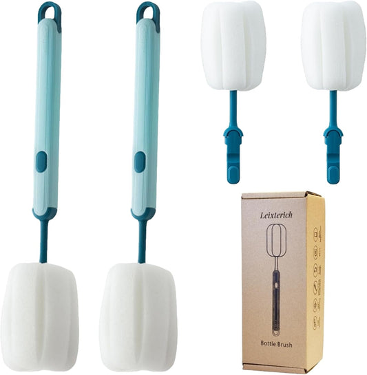 Bottle Brush Long Handle Cup Cleaner Brush Sponge Bottle Scrubber Detachable Handle Portable Sponge Cleaning Brush for Cups Wine Glasses Water Bottles Baby Bottles and Vacuum Flasks(3 PCS)