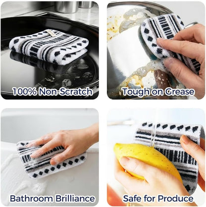 Amarelle GEN II Dish Washing Scrubbers (5-Pack)2-in-1, Made in Green Kitchen Scrubbers for Dishes, Non Scratch Pot & Pan Scrubber, Heavy Duty GOTS Organic Cotton Scouring Pads, Reusable (Metro Sketch)