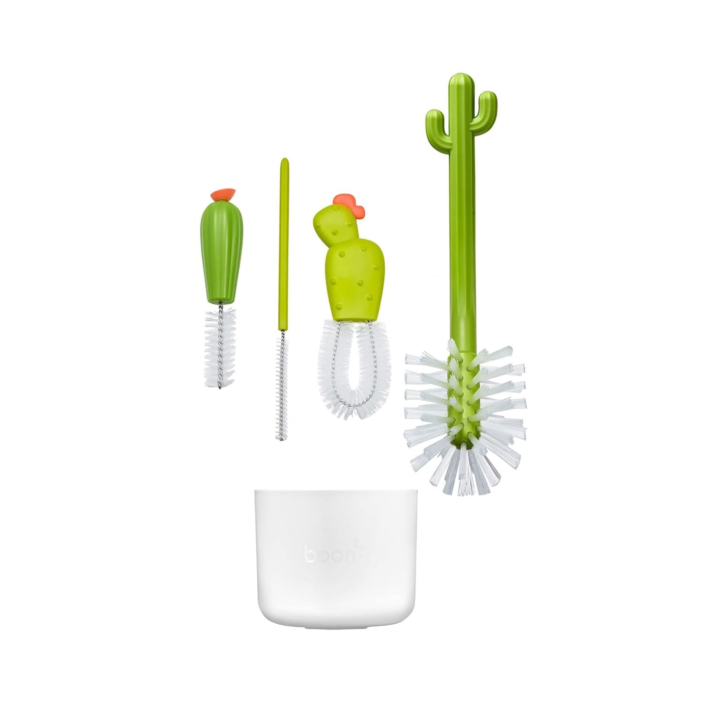 Boon Cacti Bottle Cleaning Brush Set - Includes Bottle Brush, Nipple Brush, Detail Brush, and Straw Brush - Baby Bottle Brush Set for Bottle Drying Rack - Baby Essentials - 4 Count