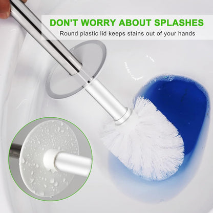Toilet Brush and Holder Set, Compact Toilet Bowl Brush with Stainless Steel Handle, Hard Bristles, Drip-Proof, Easy to Assemble, Deep Cleaning White