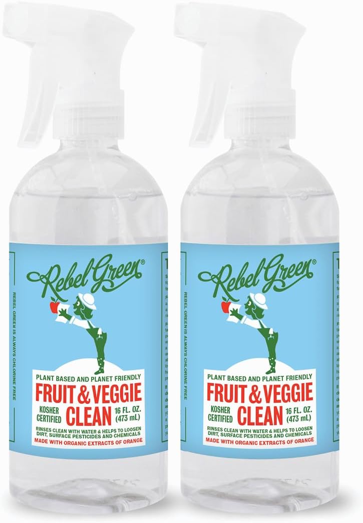 Rebel Green Fruit & Veggie Clean - Plant-Based Produce Cleaner - Natural Fruit and Vegetable Wash with No Aftertaste - Dirt & Grime Removal - Made with Organic Extracts of Citrus - 16 FL OZ