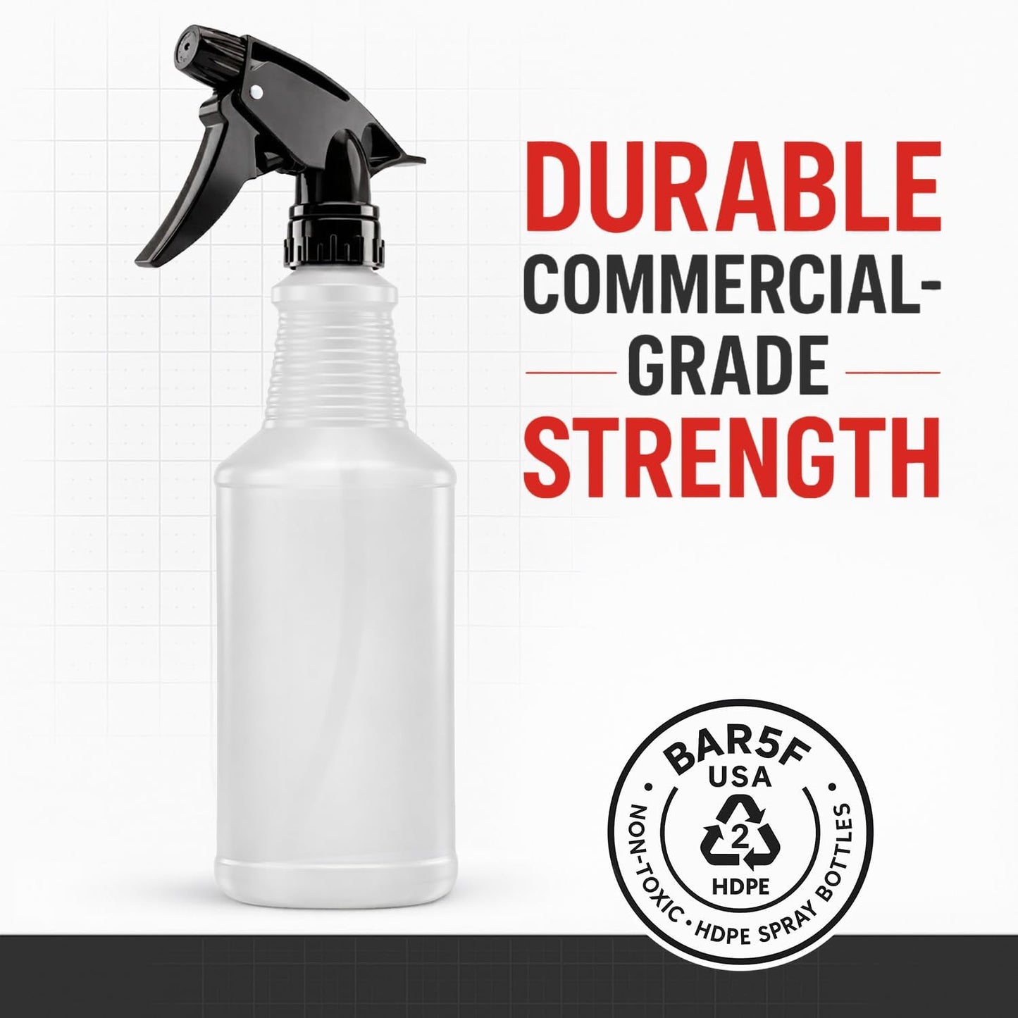 Bar5F Spray Bottles, 24oz, 3 Pack, Chemical-Resistant, BPA-Free, Compatible with Vinegar, Rubbing Alcohol, Cleaning Solutions, Non-Toxic HDPE Bottle for Plants, Pet, BBQ, Auto Detailing, Made in USA