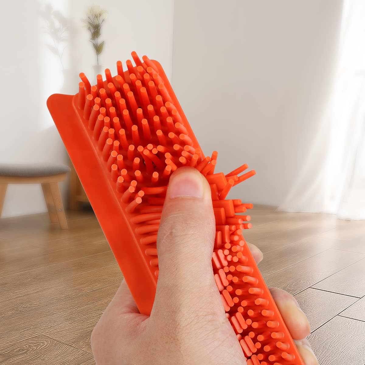 Pet Hair Rubber Broom with Squeegee for Carpet,Fur Remover Broom Carpet Rake for Pet Hair Removal, with 50" Long Handle