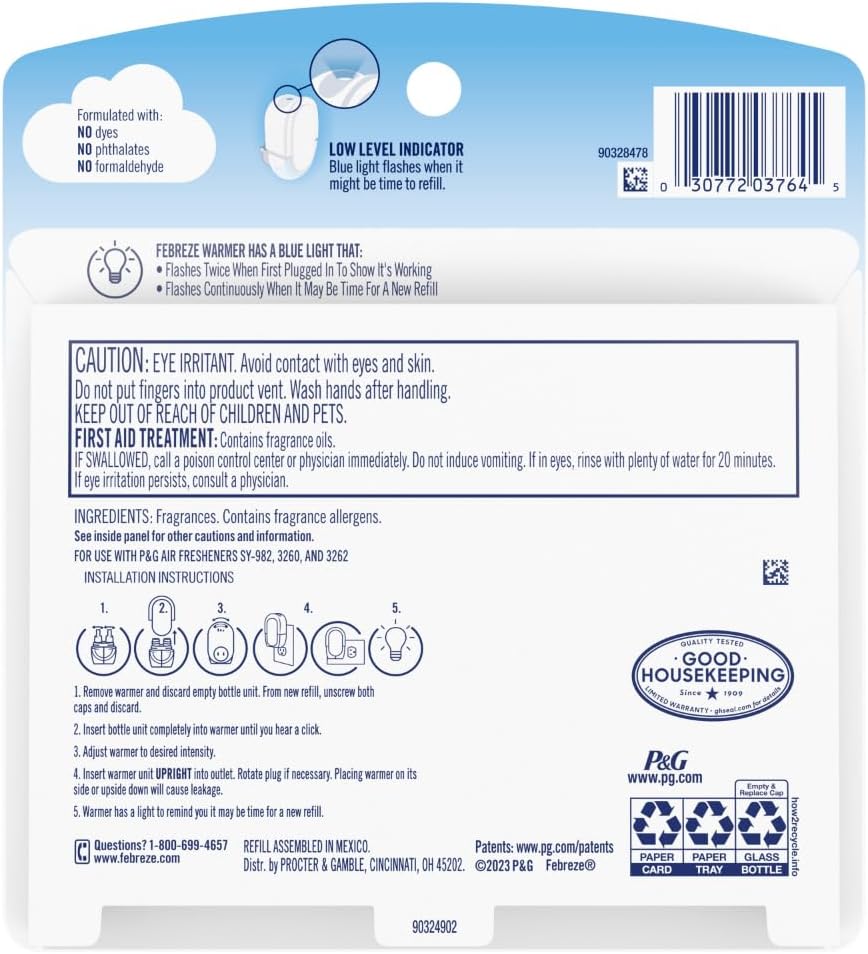 Febreze Plug In Air Freshener, Odor-Fighting Scented Oil Refill, Kitchen Odor Fighter, 2 Refills