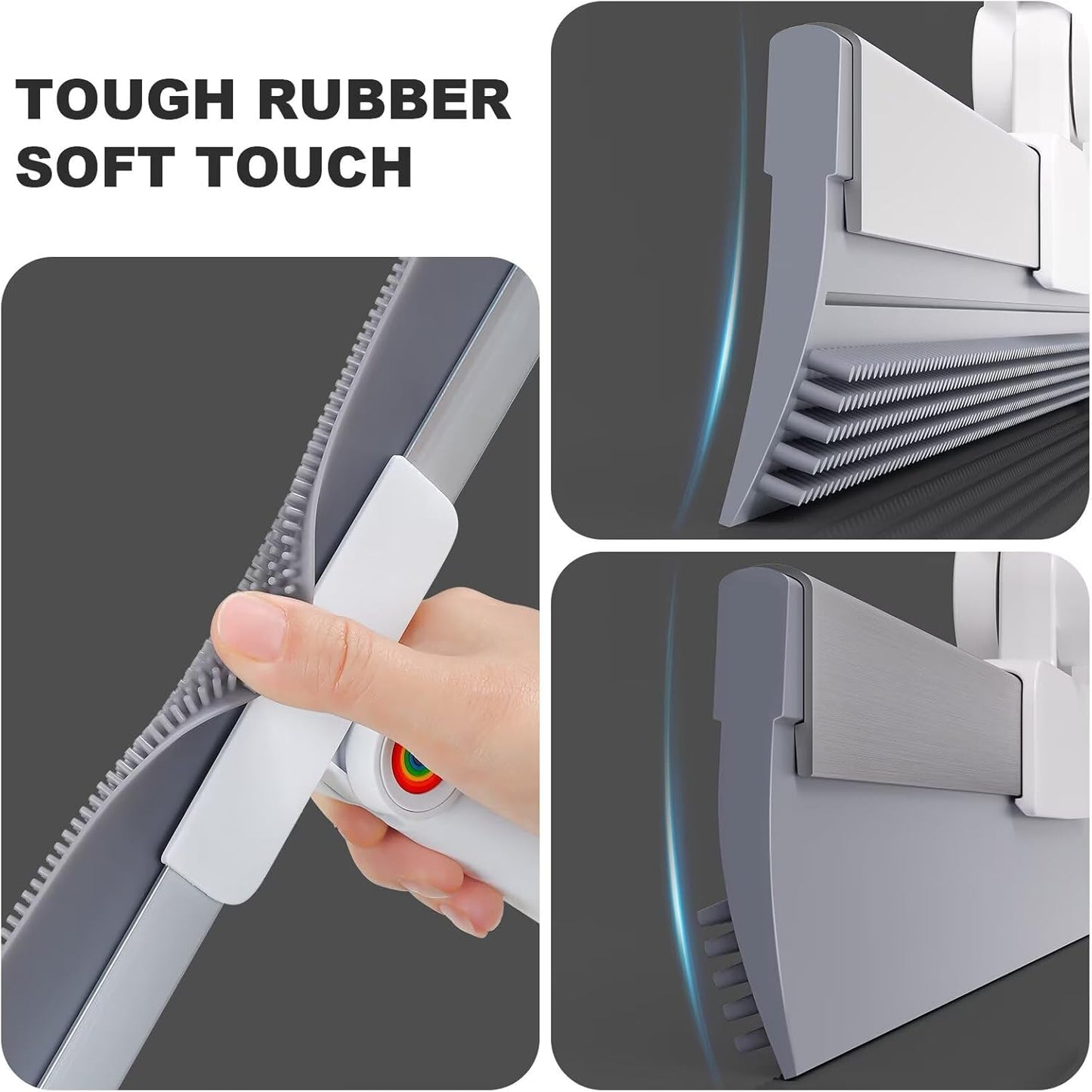 Squeegee Broom for Floor, 18" Heavy Duty Floor Squeegee with Rubber Scrubbing Teeth, 2-in-1 Magic Silicone Broom for Pet Hair, Dust, Water, Tile and Carpet, 61" Long Handle