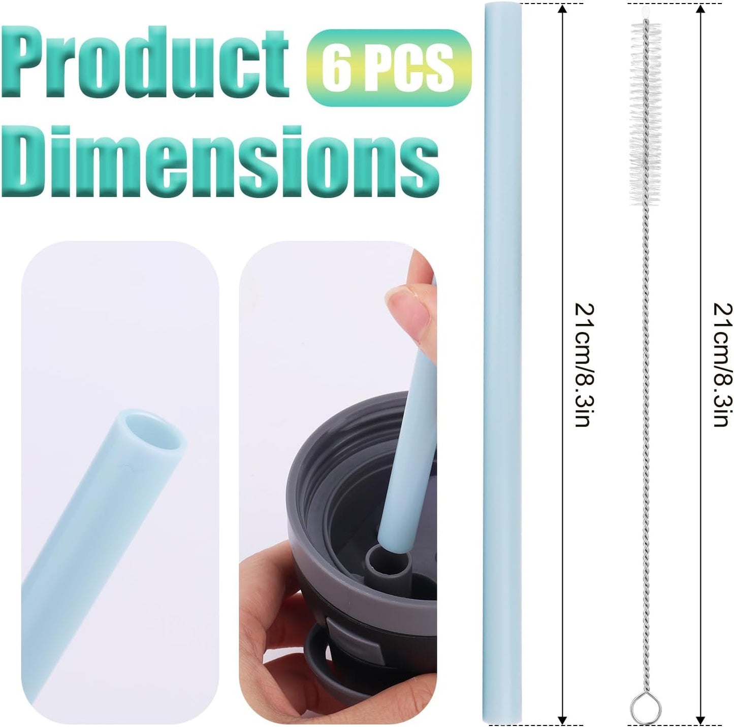 6pcs Replacement Straws for Owala Freesip 24/32oz, Reusable Plastic Straws with Cleaning Brush Tumbler Accessories Parts for Owala Flip 24/32oz Stainless Steel Insulated Water Bottle