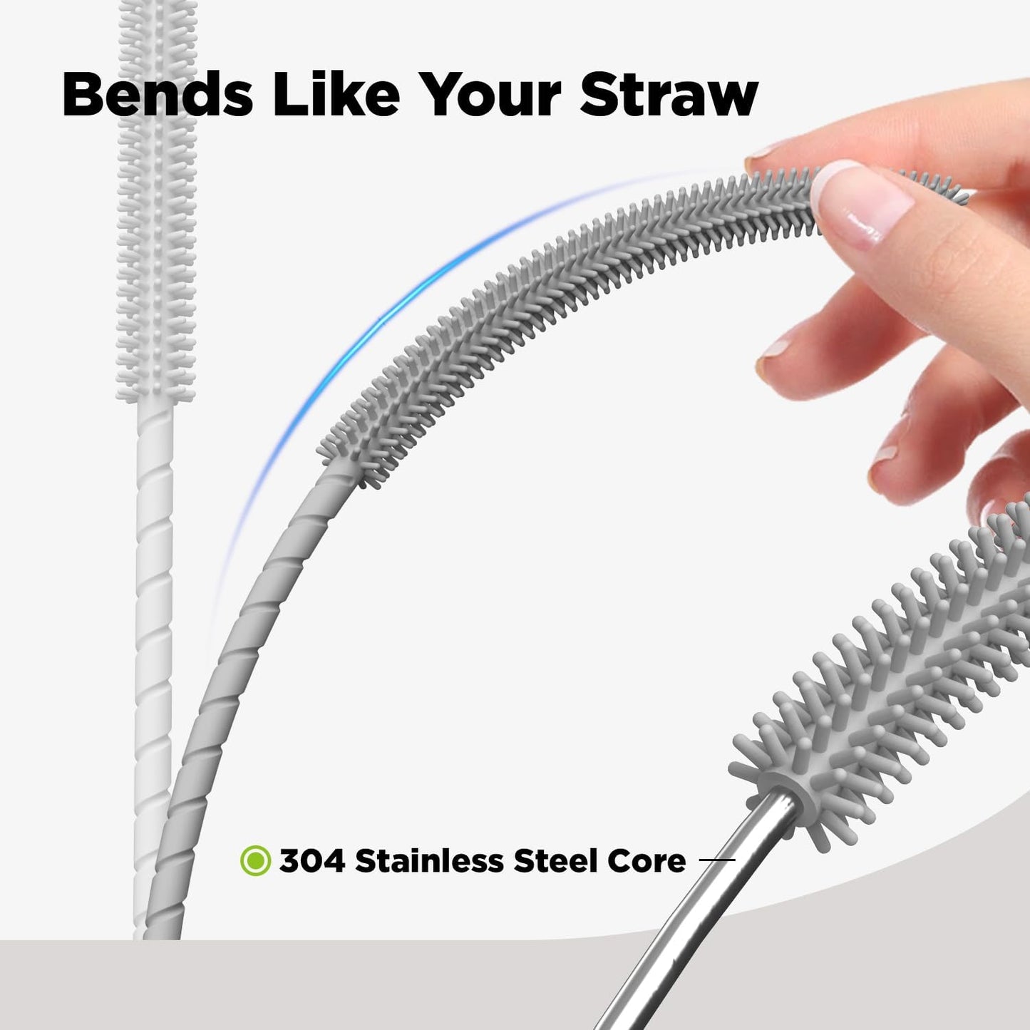 2 Pcs Silicone Straw Cleaner Brush, Extra Long Cleaning Brushes for Straws, 6mm&9mm, Blue