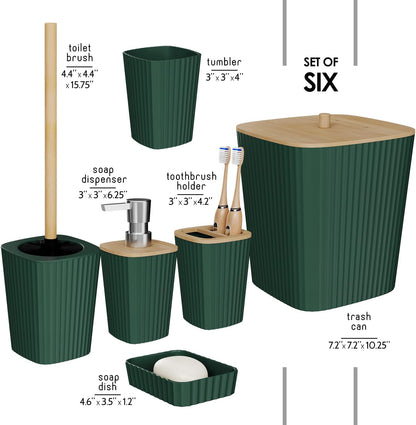 Clara Clark Bathroom Set - Sage Green Bathroom Accessories Set, 6PC Bathroom Accessory Set, Bathroom Sets with Toilet Brush, Trash Can & Soap Dispenser