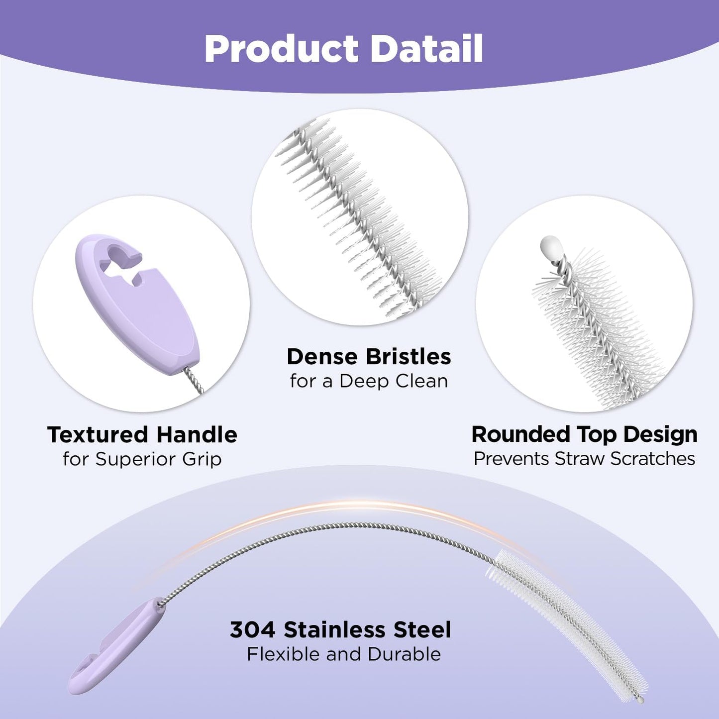 Straw Cleaner Brush Set for 𝗦𝘁𝗮𝗻𝗹𝗲𝘆, Baby Bottles and Sippy Cups,4 in 1 Standing & Hanging Cleaning Set with Holder Ring – Reusable Cleaner for Cup Lids, Spouts and More.(Purple)