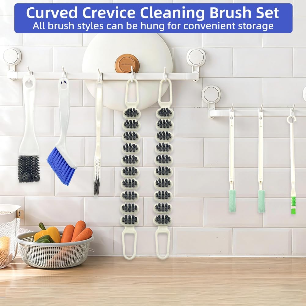 8 PCS Curved Crevice Cleaning Brush, Flexible Sink Faucet Cleaning Brush, Hard Bristle Scrub Brush for Grout, Small Scrub Brush for Cleaning Sink Scrub Brush, Window Track Gas Stove Corner Grout
