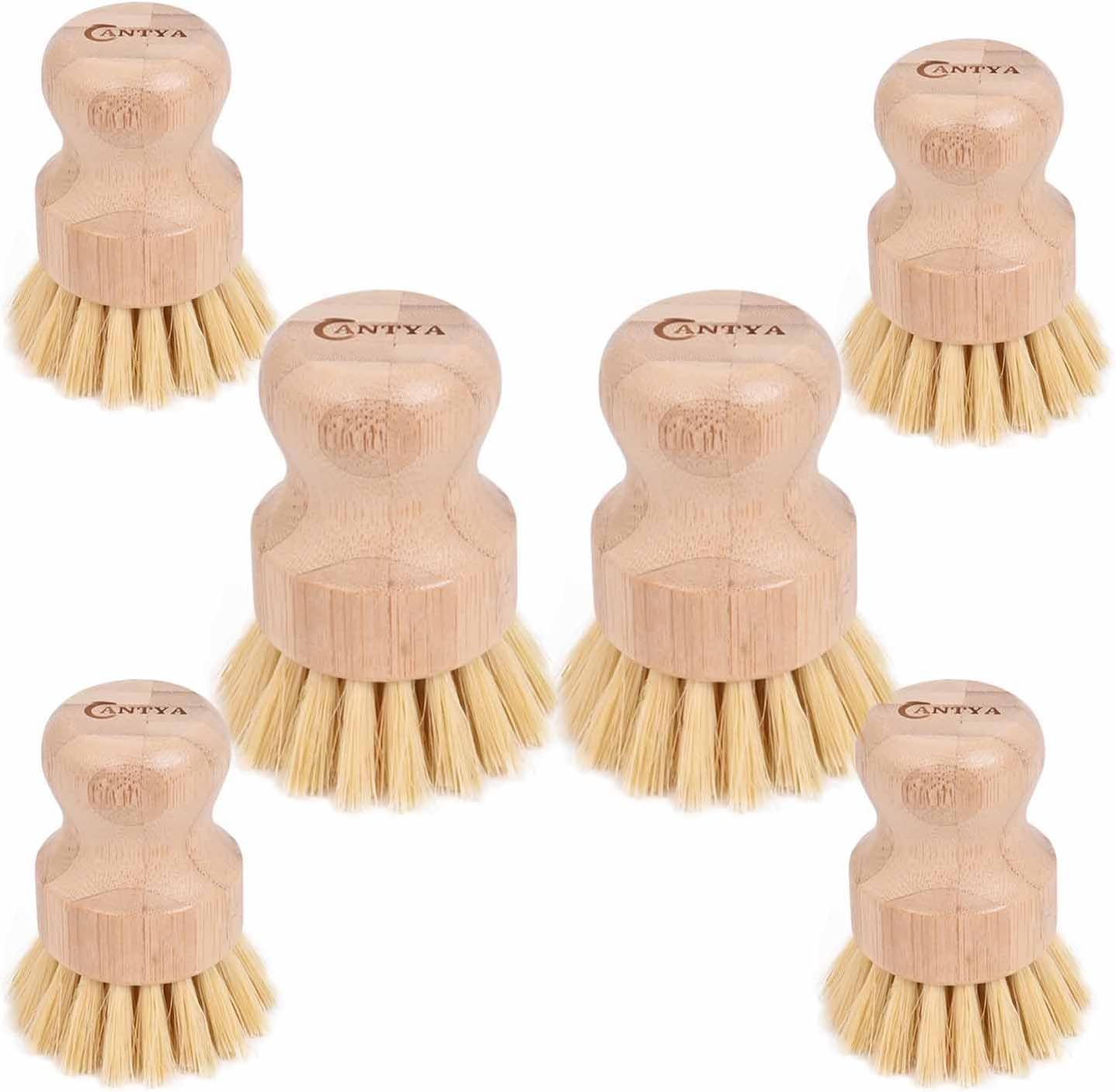 Bamboo Dish Brush with Handle - Soft Bristle, Non Toxic Dish Scrubber Compostable & Sustainable Bamboo Scrub Brush for Dishes, Pots and Pans