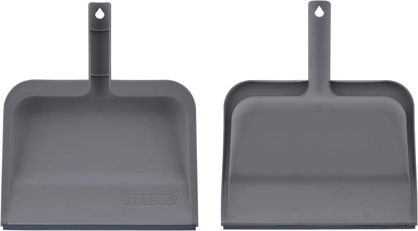 Superio Clip-On Dustpan with Rubber Lip - 10-inch Wide Durable Plastic Dust Pan with Comfort Grip Handle, White, 1-Pack