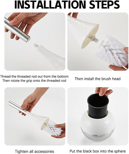 Hideaway Toilet Brush Set, Hammered Gold | Small Bathroom Space-Saver | Anti-Splash Shield & 360° Deep Clean | Housewarming Gift for Homeowners | Rust-Proof ABS Modern Bath Accessories