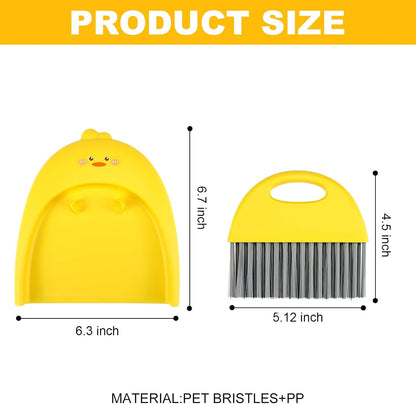 Small Broom and Dustpan Set,1pc Dust Pan and Brush Set,Cute Little Yellow Hand Mini Broom and Dustpan Set,Small dust pan Mini for Tabletop Debris,Keyboards&Clean Pet Cages Guinea Pig Cage(Chick)