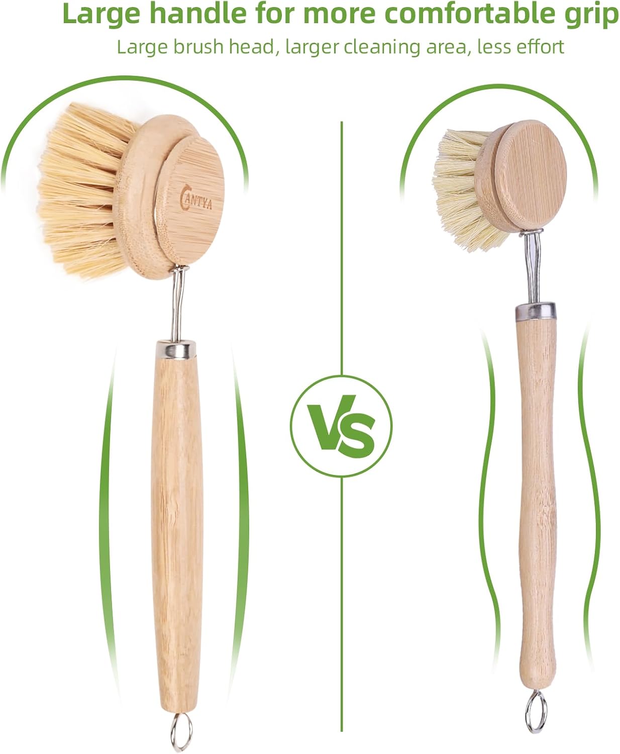 Bamboo Dish Brush with Handle - Soft Bristle, Non Toxic Dish Scrubber Compostable & Sustainable Bamboo Scrub Brush for Dishes, Pots and Pans