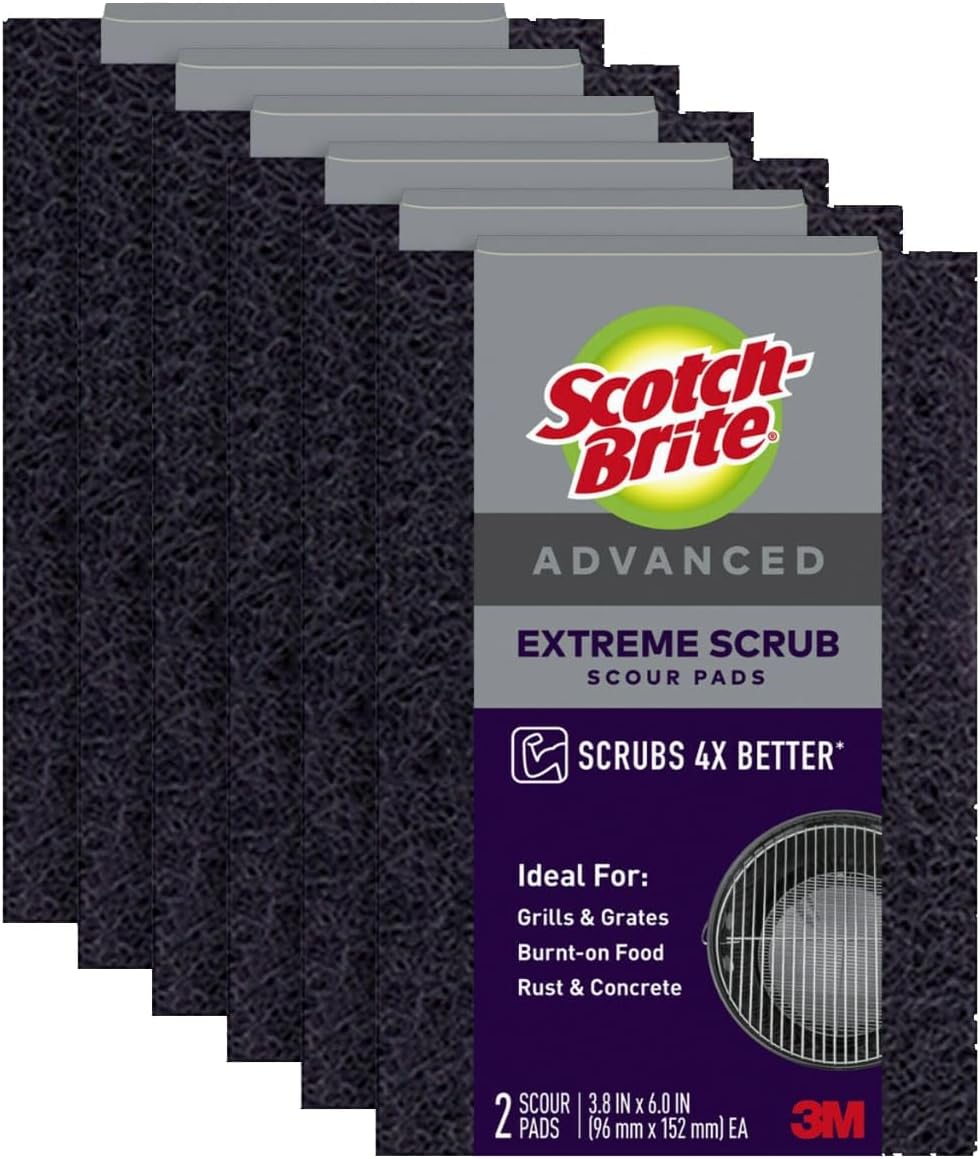 Scotch-Brite Heavy Duty Scouring Pad, Dish Scrubber for Kitchen + Outdoor, 8 Scrub Pads for Uncoated Pots and Pans, Cast Iron Cooktops, Grill Grates, Oven Racks, & BBQ, Durable, Long-Lasting