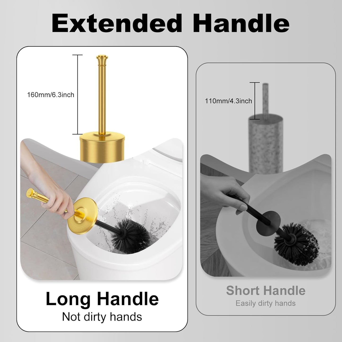 Stain Nickel Toilet Brush and Holder，Extra Long Handled Toilet Brush for Bathroom，Stainless Steel Heavy Duty Toilet Bowl Brush,Removable Inner Bowl,Deep Cleaning Dense Bristles Brush -Space Saving