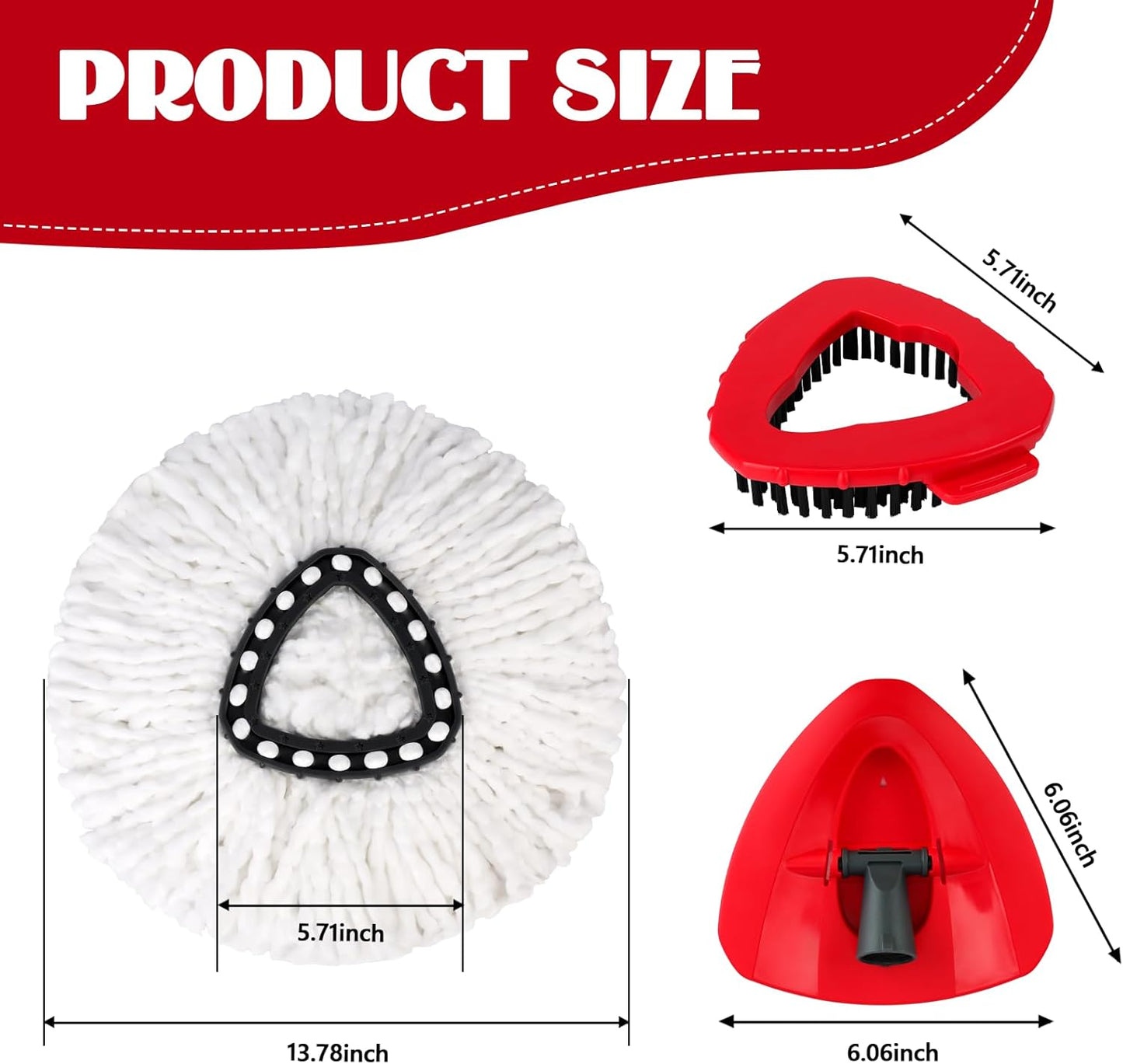 Spin Mop Replacement Set for O-Ceda RinseClean 2-Tank System, 16 Microfiber Spin Mops Refills,1 Scrubber Head,1 Triangle Spin Base,and(31-63in) Adjustable Handle Set Combo