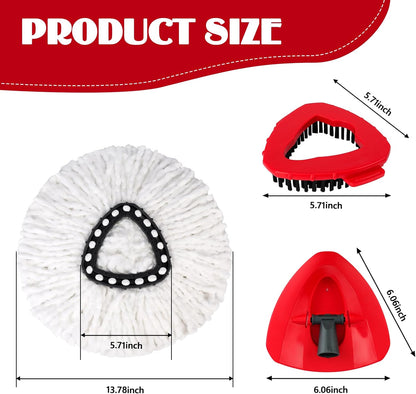 Spin Mop Replacement Set for O-Ceda RinseClean 2-Tank System, 16 Microfiber Spin Mops Refills,1 Scrubber Head,1 Triangle Spin Base,and(31-63in) Adjustable Handle Set Combo