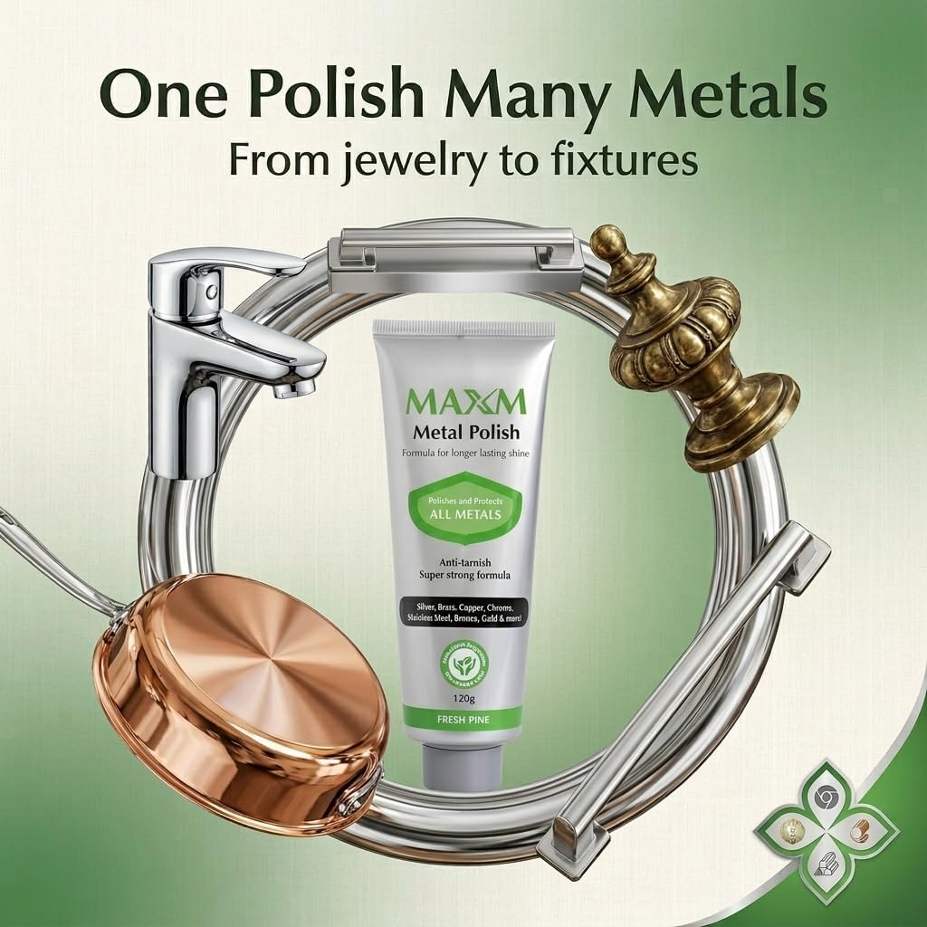 maxm Metal Polish Paste for Stainless Steel Polish, Chrome Polish & Aluminum Polish – Rust Remover for Metal, Stainless Steel Scratch Remover, Polishing Compound Non-Toxic, Fresh Pine Scent, 4.2 oz