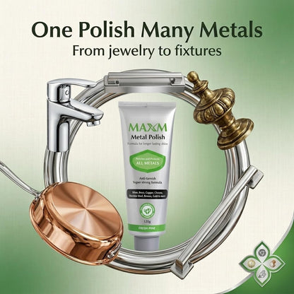maxm Metal Polish Paste for Stainless Steel Polish, Chrome Polish & Aluminum Polish – Rust Remover for Metal, Stainless Steel Scratch Remover, Polishing Compound Non-Toxic, Fresh Pine Scent, 4.2 oz