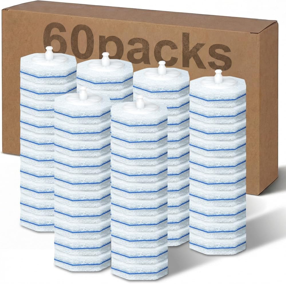 ROUNDSQUARE Disposable Toilet Bowl Cleaner with 40 Disinfecting 5X Power Refill Heads, Wands, Storage Caddy, Cleaning System Starter Kit