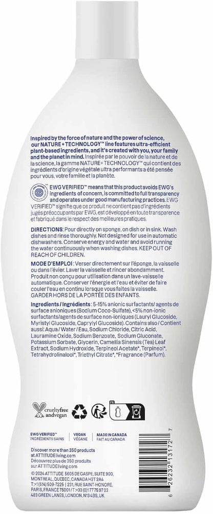 ATTITUDE Dish Soap, EWG Verified, Plant-Based & Vegan Dishwashing Liquid, Naturally Derived, Citrus Zest, 23.7 Fl Oz (Pack of 3)