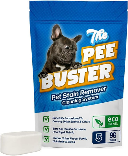 The Pee Buster Pet Stain Remover - Cleaning Spray for Dog and Cat Urine with 5 Cleaning Tablets