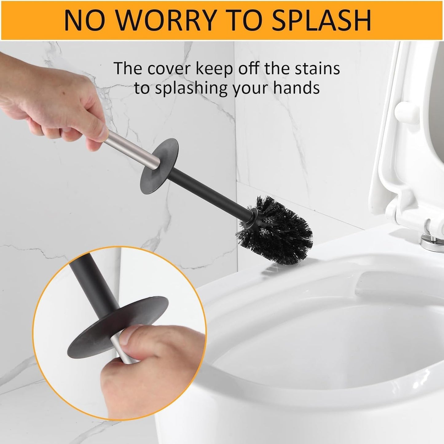 BGL Toilet Brush and Holder Set, Matte Black Freestanding for Bathroom Storage and Organization, Square Design Sturdy and Space Saving