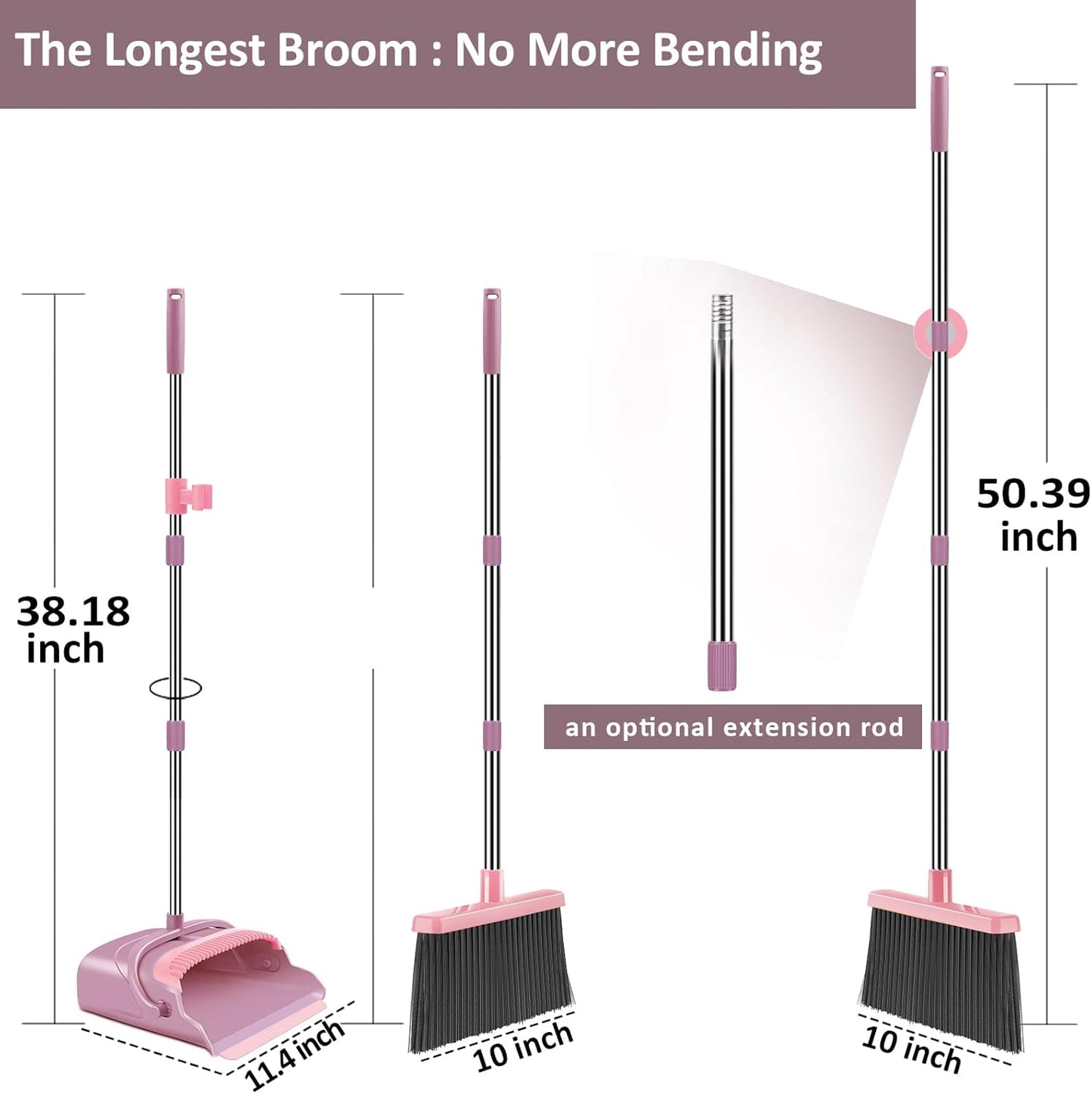 Upgrade Broom and Dustpan Set, Self-Cleaning with Dustpan Teeth, Indoor&Outdoor Sweeping, Ideal for Dog Cat Pets Home Use, Stand Up Broom and Dustpan (Gray&Orange)