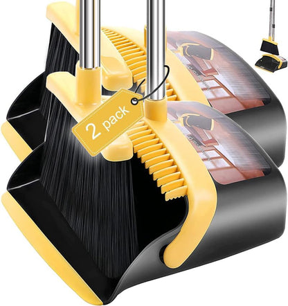2-Pack is More economical,Brooms with Dustpan Combo Set， with 52" Long Handle, Dustpan Teeth with self-Cleaning Function, Indoor and Outdoor Sweeping, Perfect for Home Office (Large/Red /2-Pack)