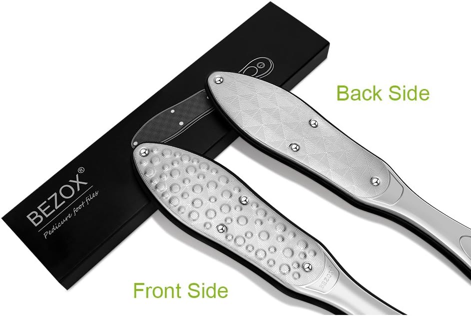 BEZOX Foot File Callus Remover, Double Sided Foot Scrubber for Dead Skin, Stainless Steel Pedicure File for Cracked Heel W/Cloth Storage Bag & Gift Box