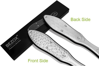 BEZOX Foot File Callus Remover, Double Sided Foot Scrubber for Dead Skin, Stainless Steel Pedicure File for Cracked Heel W/Cloth Storage Bag & Gift Box