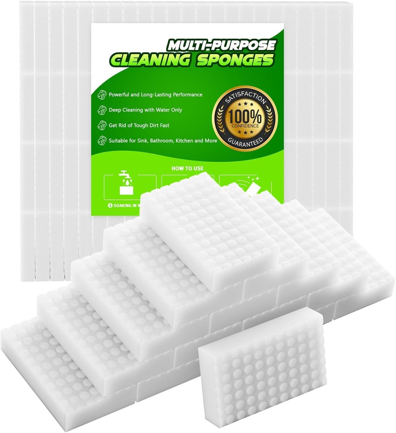 Sponge Eraser 50 Pack 2X Density and Long Lasting Melamine Sponges for Kitchen Bathroom Multi Surface Power Scrubber Foam Cleaning Pads - Bathtub, Floor, Baseboard, Bathroom, Wall Cleaner