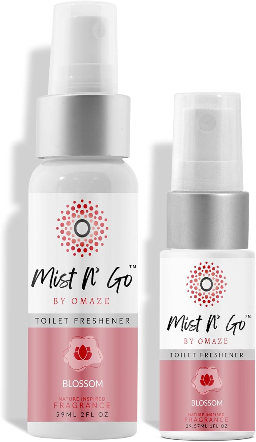 Mist N’ Go by Omaze Travel Bathroom Spray for Toilet Spray Odor Eliminator - Travel Toilet Spray for Bathroom Air Freshener Spray for Bathroom Deodorizer - Clean Mix, Travel Size (1oz x2)