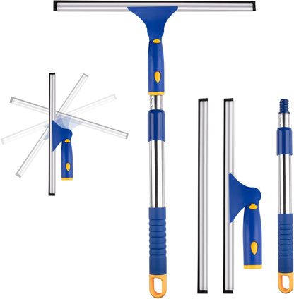 ITTAR 14 inch Multi-Purpose Shower Squeegee for Glass Doors, Swivel Window Squeegee with 1 Refill Rubber Blade, Extendable Bathroom Cleaner Tool for Shower Door Window Mirror Wall Car Windshield